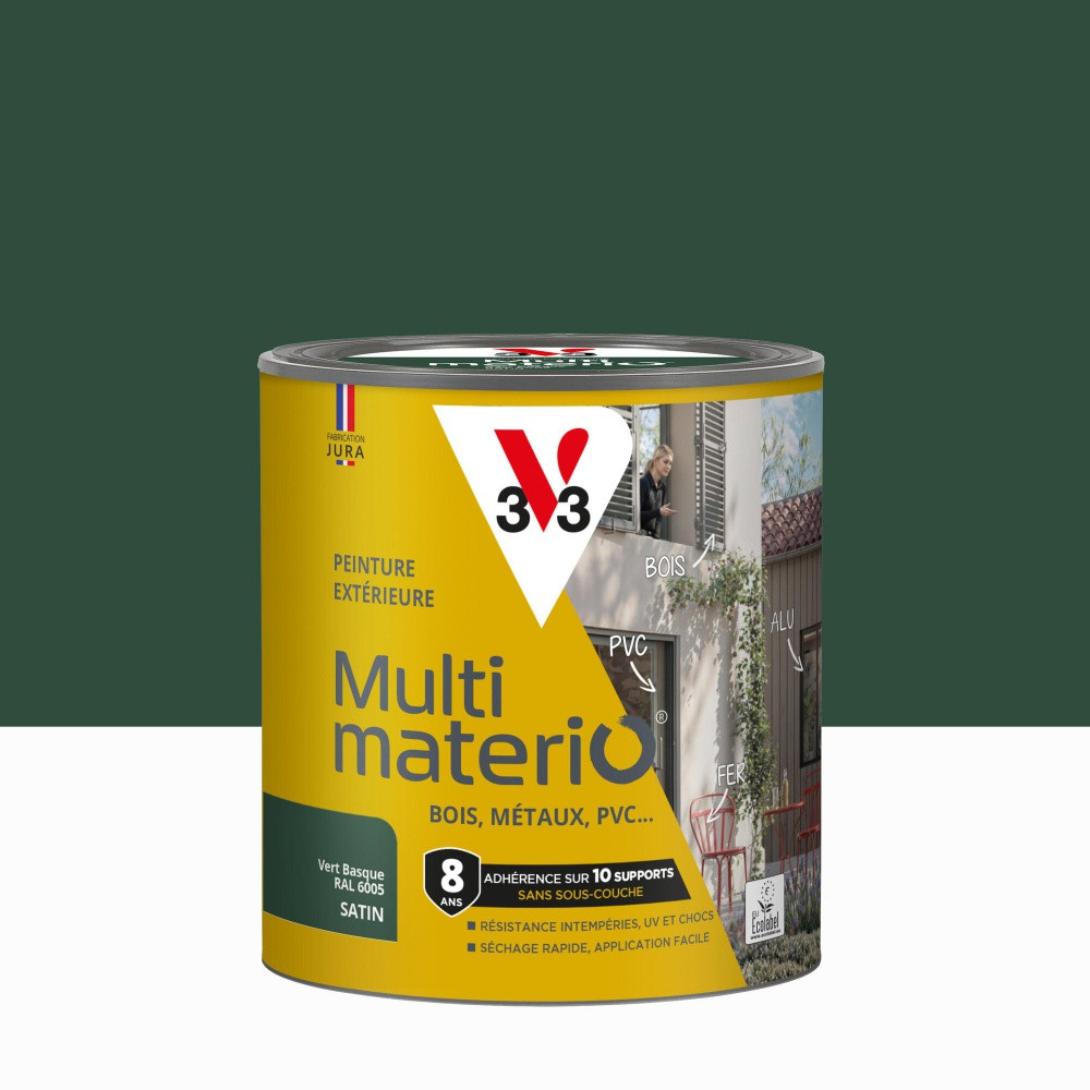 Peinture extérieure bois, fer, plastique V33 vert basque satiné 0.5l