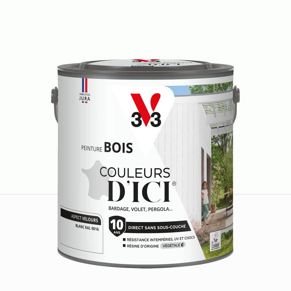 Peinture extérieure bois V33 Couleurs d'ici, blanc ral 9016 velours 2l