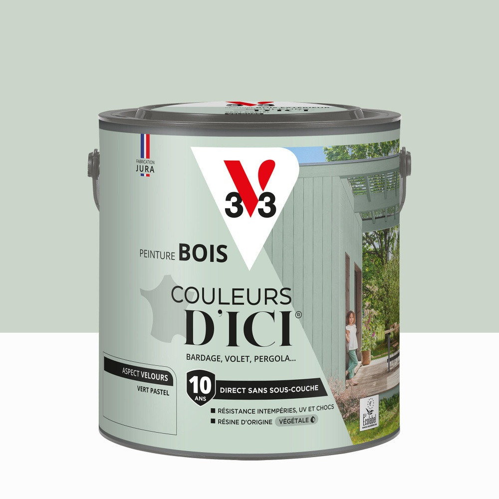 Peinture extérieure bois V33 Couleurs d'ici, vert pastel velours 2l