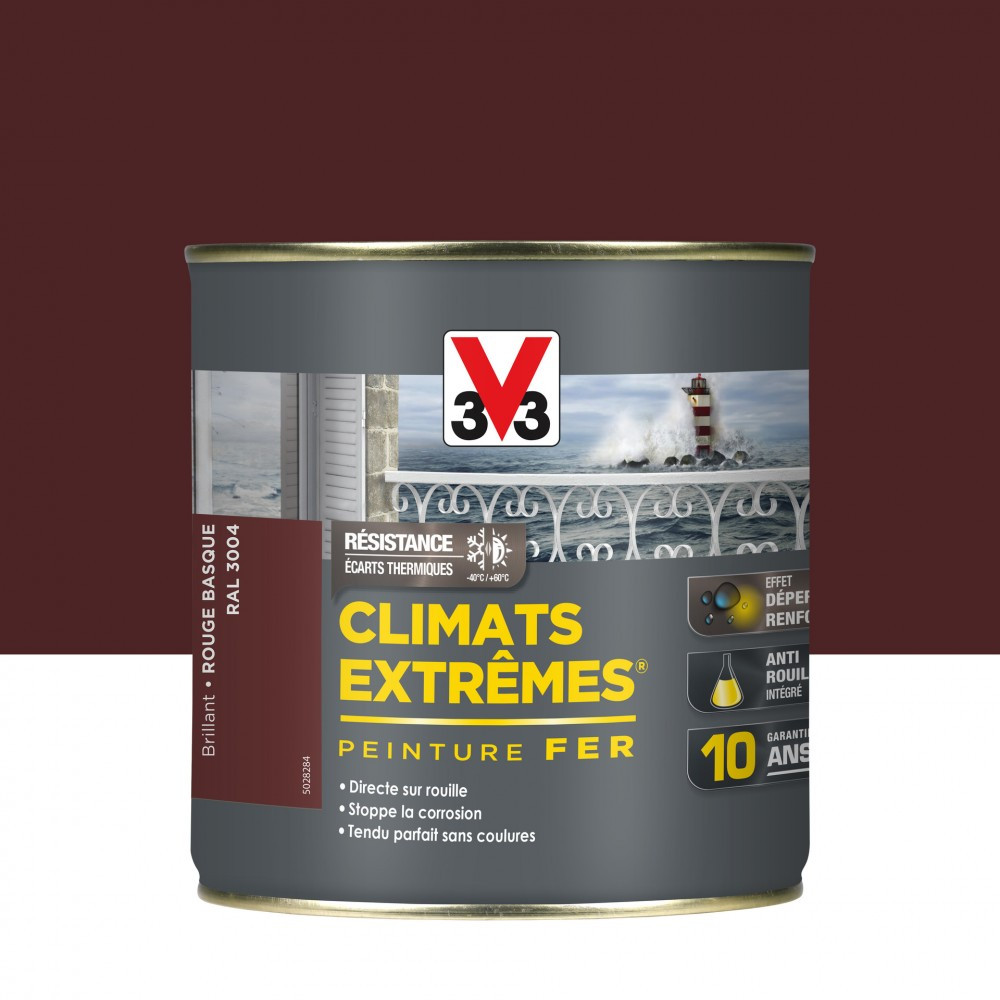 Peinture fer extérieur Climats extrêmes® V33 rouge basque brillant 0.5 l