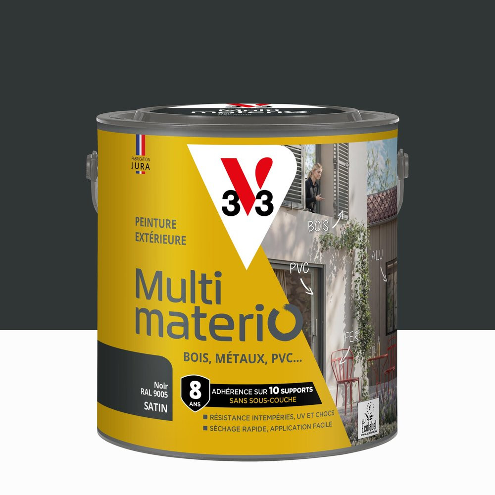 Peinture multimateriaux exterieure Multimaterio V33 noir satine 2 l