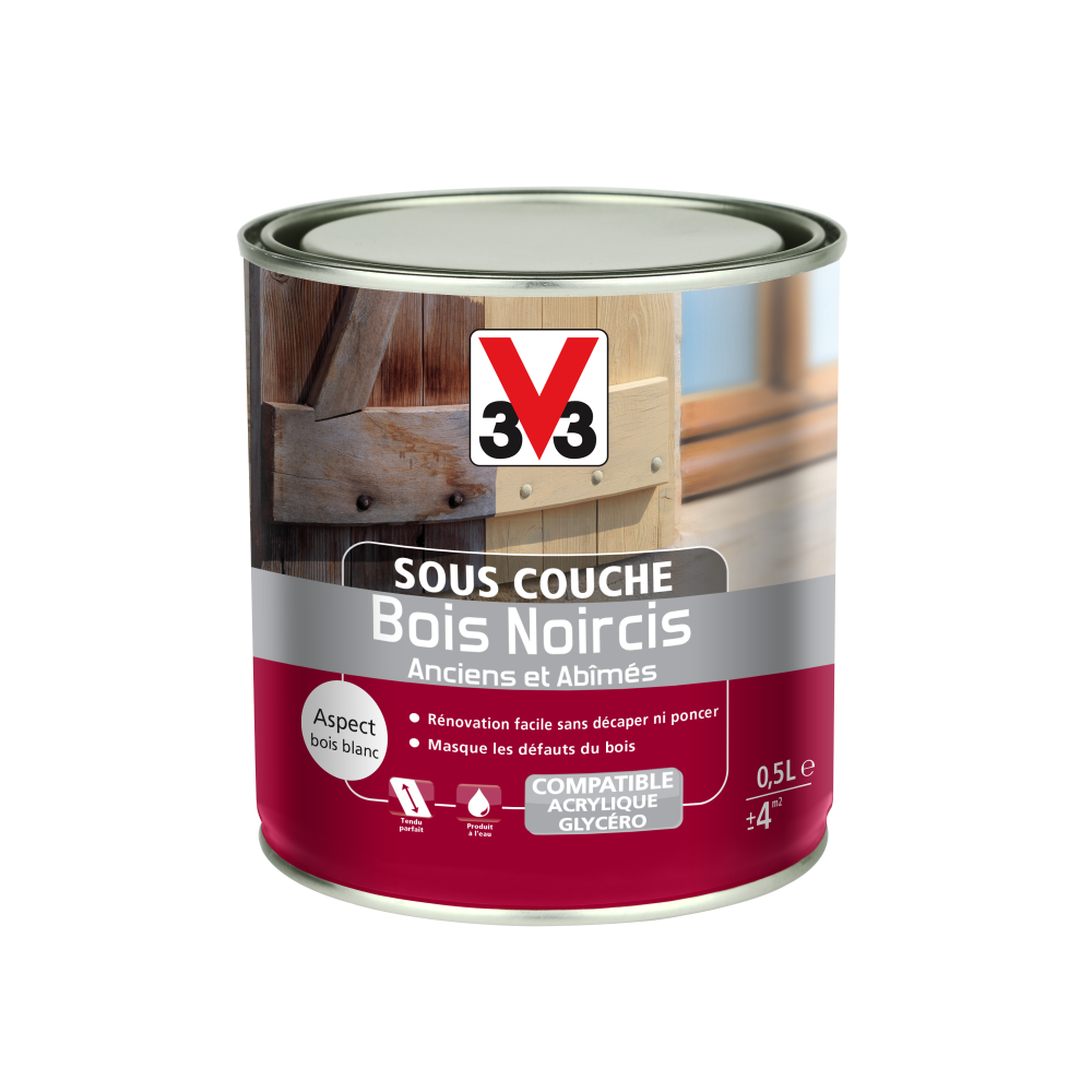 Sous-couche lasure bois intérieur et extérieur Bois noircis V33, 0.5 l incolore