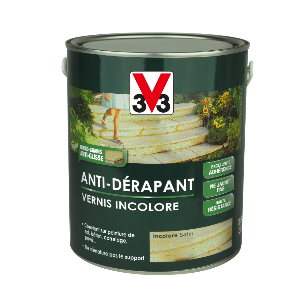 Vernis antidérapant sol extérieur / intérieur V33 incolore satiné 2.5 l