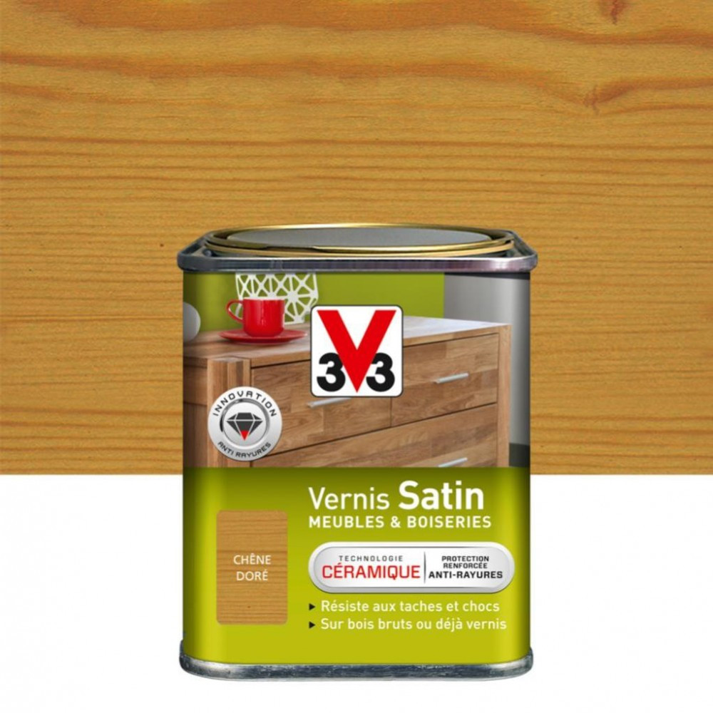 Vernis meuble et objet V33, chêne doré satiné, 0.25l
