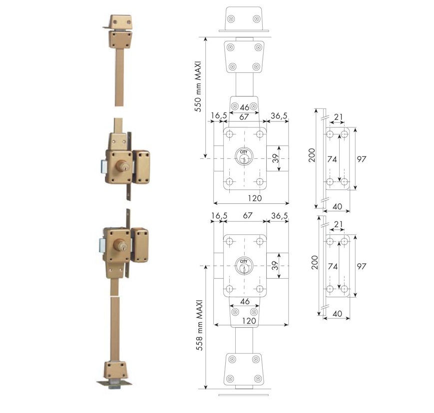 Verrou 4 points Zenith 1553 haut et bas à double entrée haut et bas cylindre de 45 mm droit ISEO 15530451.5