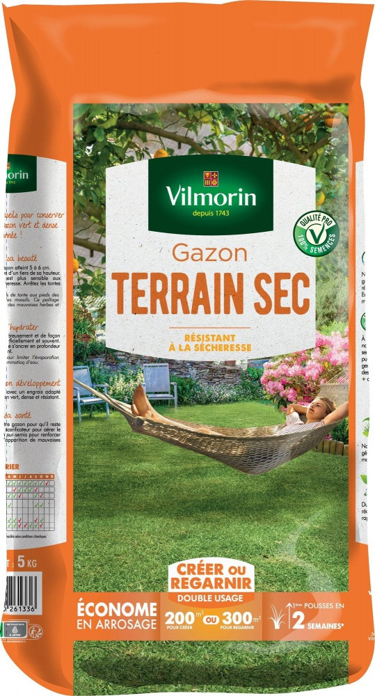 Gazon terrain sec, VILMORIN, 5 kg 200 m²