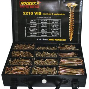 Vis à bois agglomérés tête fraisée Pozidriv anti-fendage acier bichromaté coffret de 2210 ROCKET 351400093100