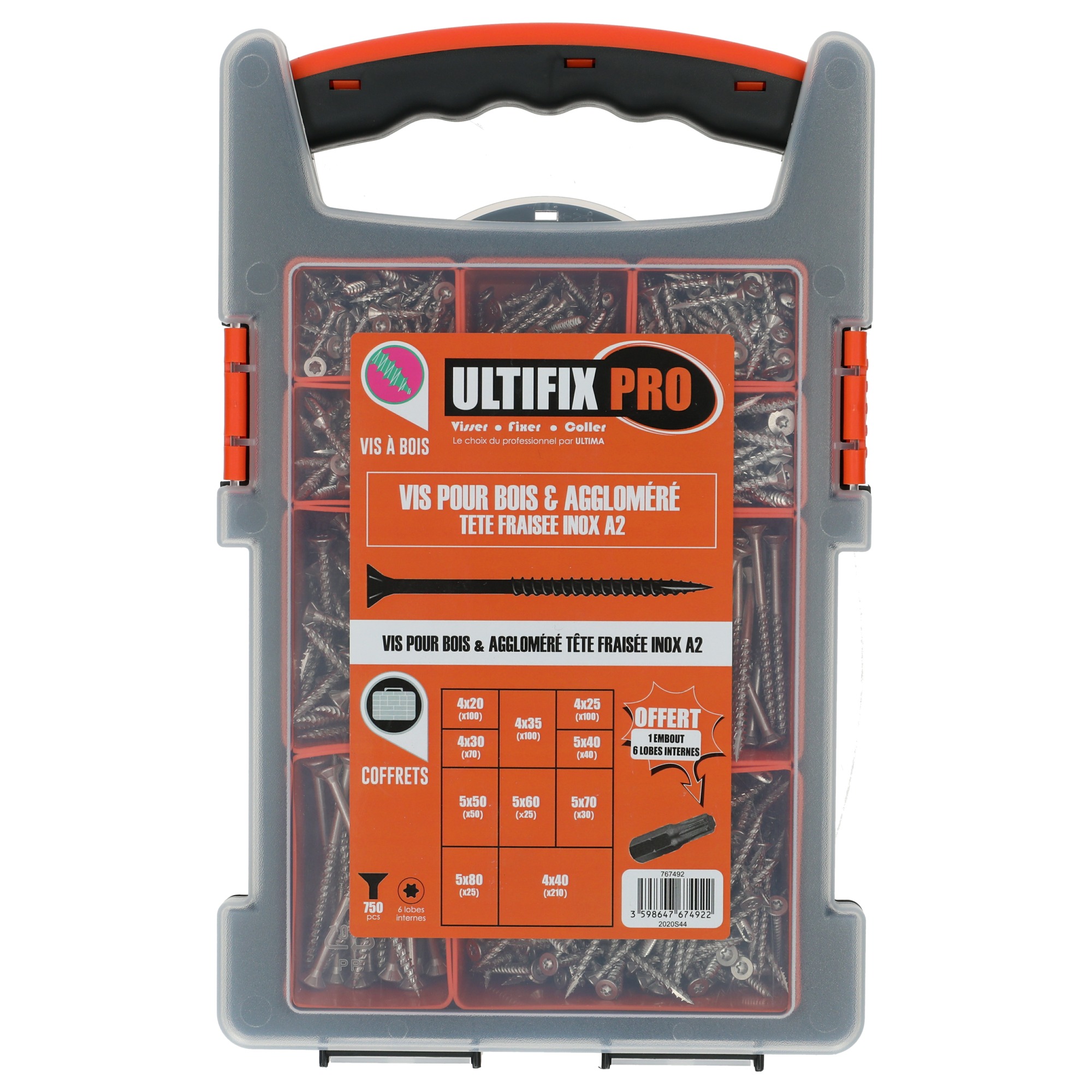 Vis à bois agglomérés tête fraisée Torx coffret de 750 ULTIMA GRAPPACK04