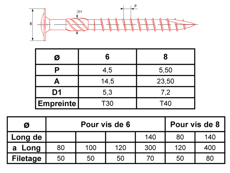 Vis de charpente à tête disque Torx zingué 40 8x100 mm Boîte de 50 ULTIMA VBETX8X100SR