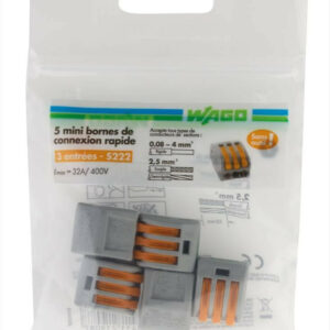 Lot de 5 bornes automatiques à levier, 2,5 mm² pour rigide et souple WAGO