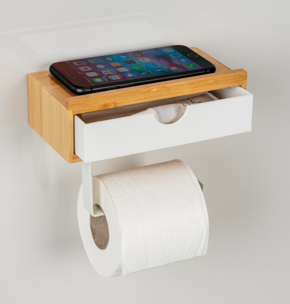 Dérouleur de papier WC avec tablette Inbara à coller blanc