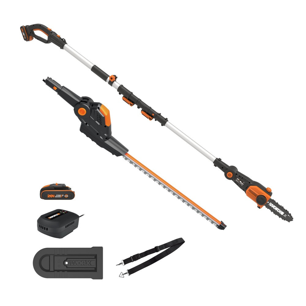 Taille-haies sur perche + elagueuse WORX 20V 2 AH WG908E.1