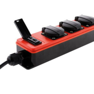 Multiprise Filaire Étanche, 3 Prises + 2 Usb, Rouge