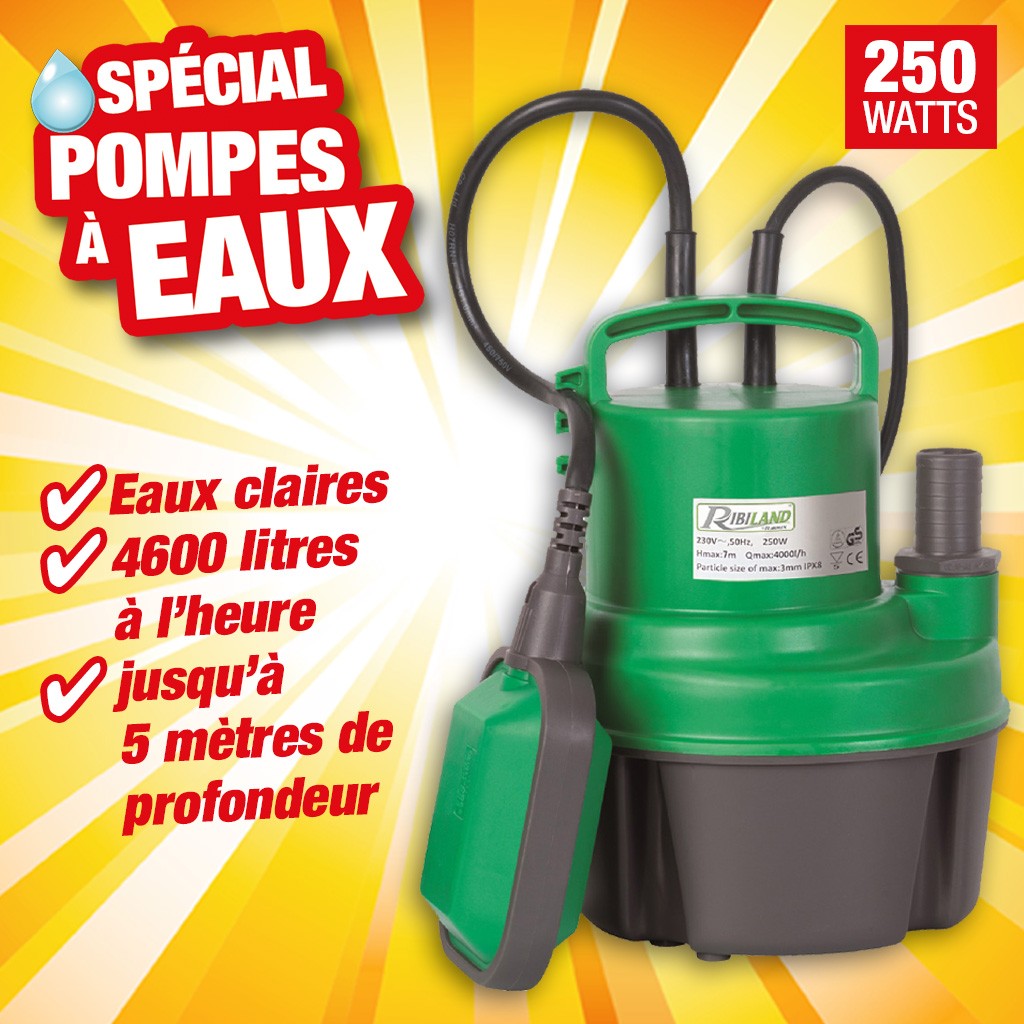 POMPE VIDE CAVE EAUX CLAIRES 250W AVEC FLOTTEUR