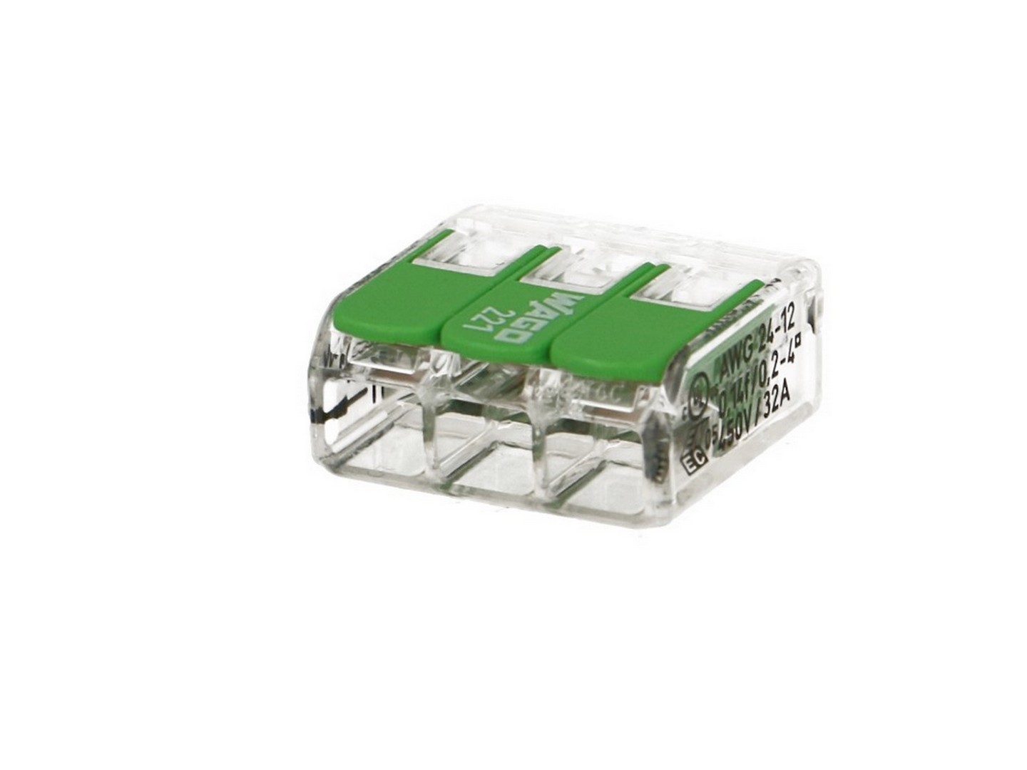 50 mini connecteur WAGO 3 entrées pour fil souple ou rigide "Green Range"