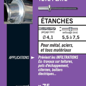 50 rivets étanches alu/acier (tête plate) Ø 4,8 x 14 mm