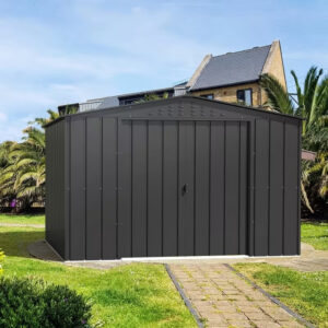 Abri de jardin métal imitation bois 7,75 m² avec kit d’ancrage - anthracite - grande hauteur