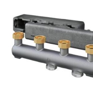 Bloc de répartition acier pour Regumat DN25, 2 Circuits Chauffage - Longueur: 498 mm - Largeur: 191 mm - Hauteur: 130 mm