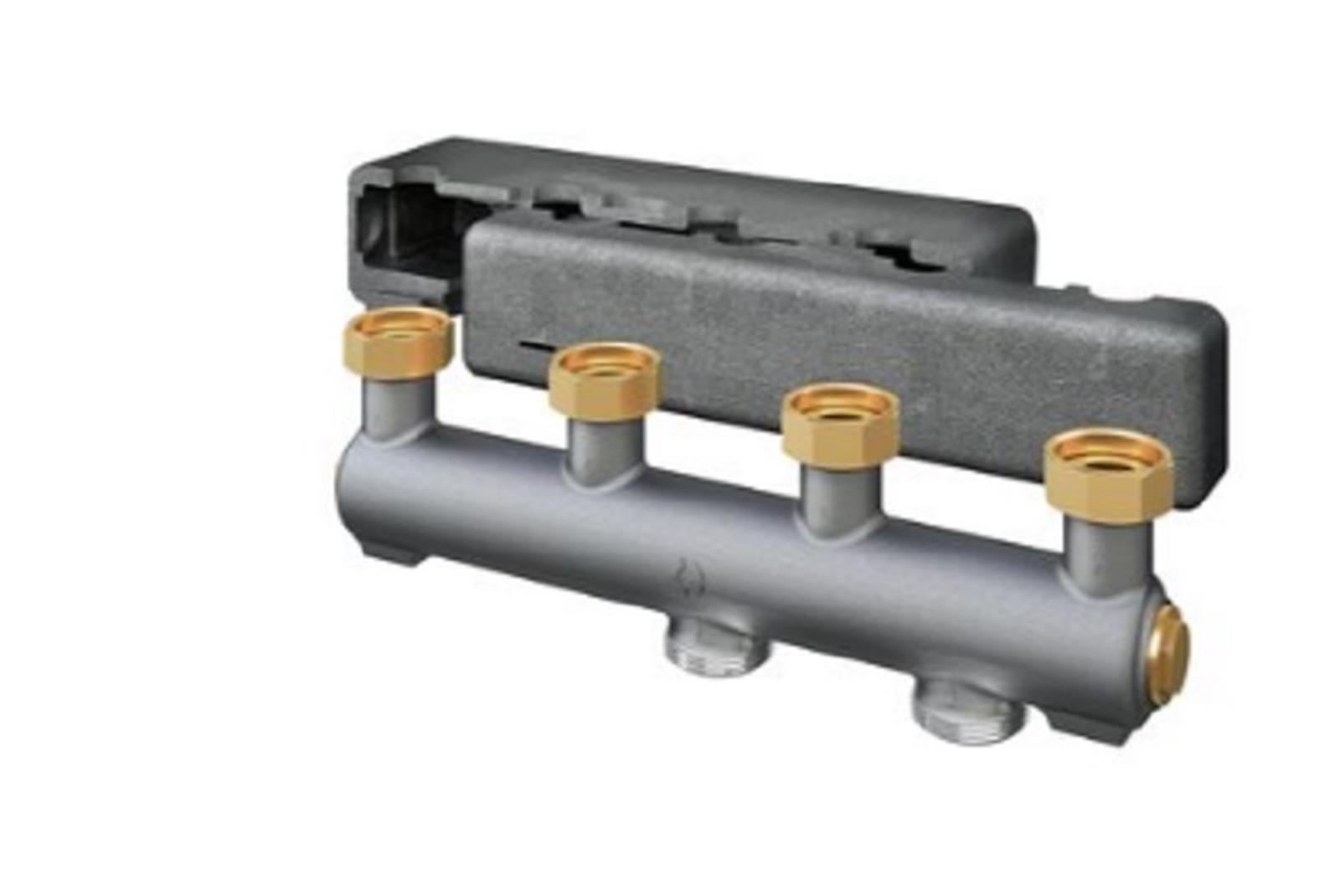 Bloc de répartition acier pour Regumat DN25, 2 Circuits Chauffage - Longueur: 498 mm - Largeur: 191 mm - Hauteur: 130 mm