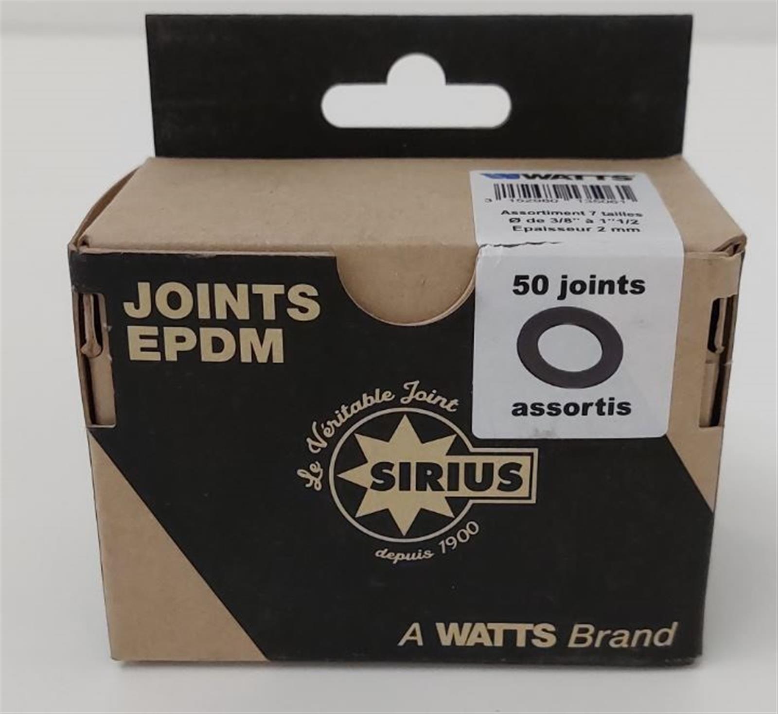 Boite assortiment 100 joints EDPM SIRIUS - Lot composé de 10x3/8" + 15x1/2" + 5x5/8" + 5x3/4" + 5x1" + 5x1"1/4 + 5x1"1/2