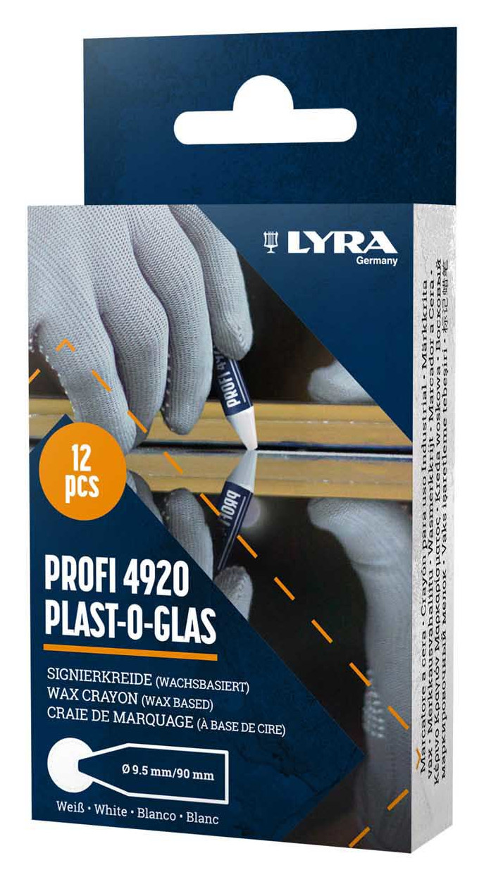 Boîte de 12 craies de marquage Profi 4920 Plast-o-glas 9,5 mm blanc LYRA L4920001