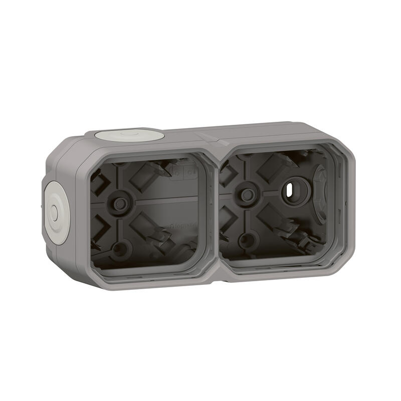 Boîtier saillie étanche 2 postes PLEXO sans cloison avec 4 embouts à membrane (boîte de 5) LEGRAND 069672L