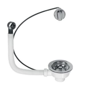 Bonde automatique à commande à câble (diamètre 90 cm) pour évier 1 bac - Blanc