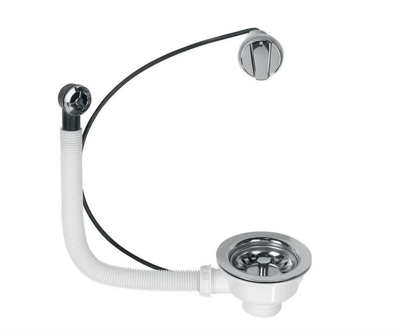Bonde automatique à commande à câble (diamètre 90 cm) pour évier 1 bac - Blanc