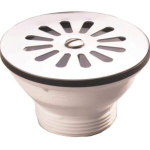 Bonde et vidage plastique à grille pour éviers et synthèse - Diamètre extérieur: 84 mm - Sortie: 1"1/2 - Perçage cuve: 60 mm - BLANC