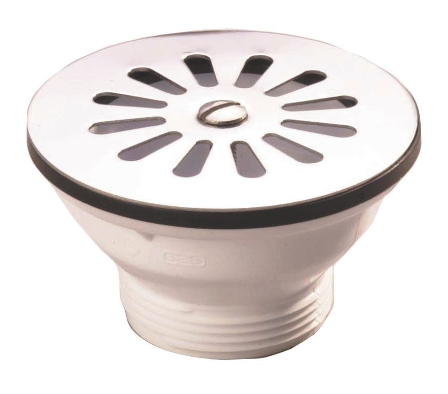 Bonde et vidage plastique à grille pour éviers et synthèse - Diamètre extérieur: 84 mm - Sortie: 1"1/2 - Perçage cuve: 60 mm - BLANC