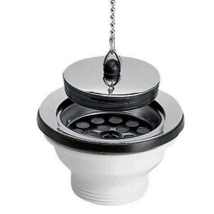 Bonde et vidage plastique pour évier grès et synthèse 1 bac - Sortie: 1"1/2 - Diamètre extérieur: 84 mm - BLANC