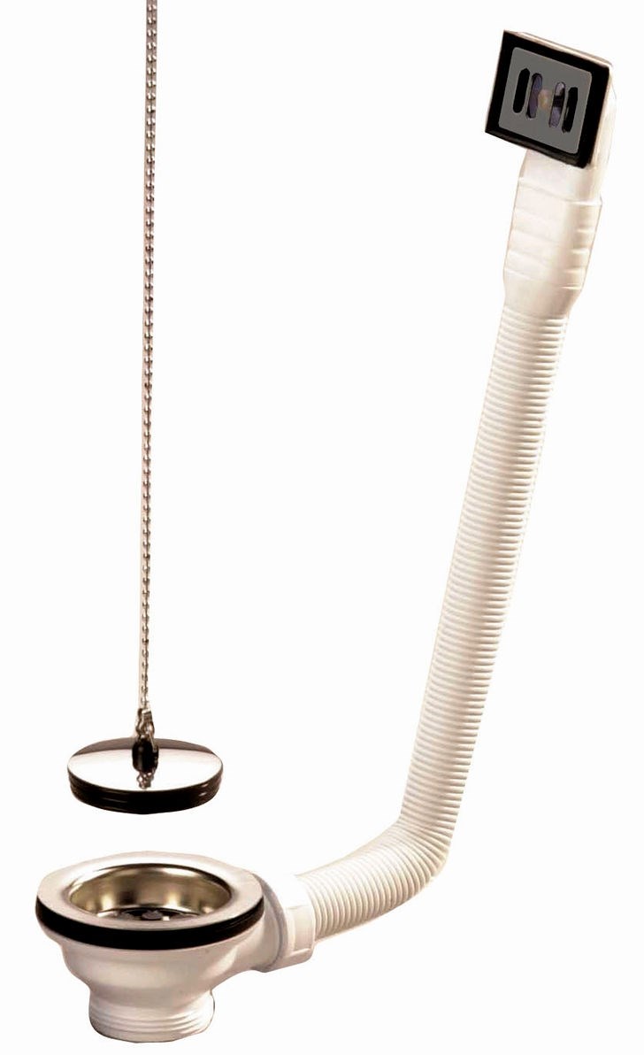 Bonde et vidage plastique pour évier grès et synthèse - Diamètre extérieur 84 mm - Diamètre sortie: 1"1/2 - Diamètre perçage cuve: 60 mm - BLANC