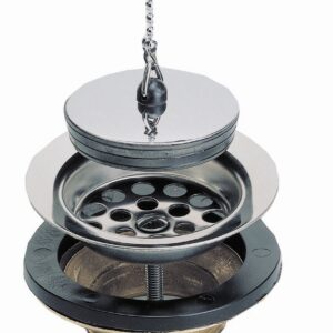 Bonde laiton pour évier avec bouchon et chaînette chromée - Pour perçage diamètre 60 mm