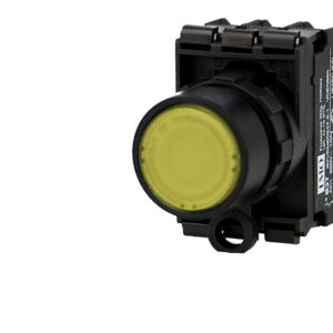 Bouton poussoir lumineux jaune complet IMO Ø22mm, 1NO+1NC, LED 230V
