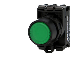 Bouton poussoir lumineux vert complet IMO Ø22mm, 1NO+1NC, LED 230V