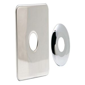 Cache de finition ROBIFIX inox - Modèle entraxe 50mm - Longueur 150mm - Largeur 122mm - alimentation avec robinets d'arrêts M1/2"-M3/8"