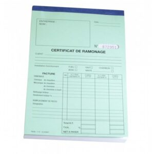 Carnet certificat annuel ramonage - 50 feuilles autocopiantes et détachables