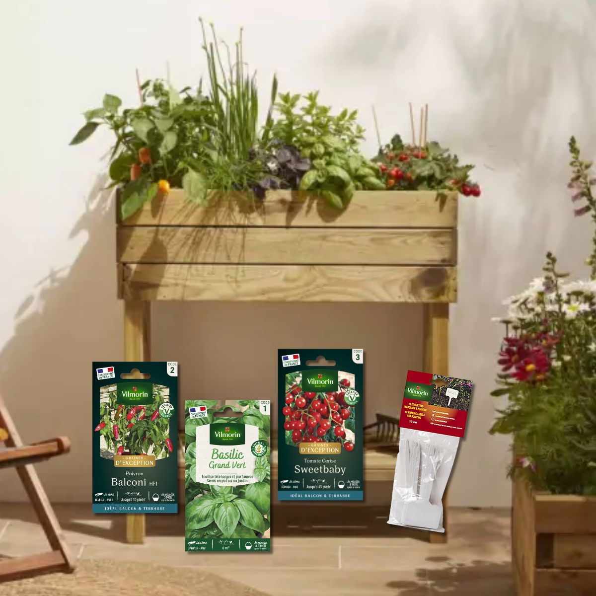 Carré potager sur pied 50 L - Kit semis spécial balcon