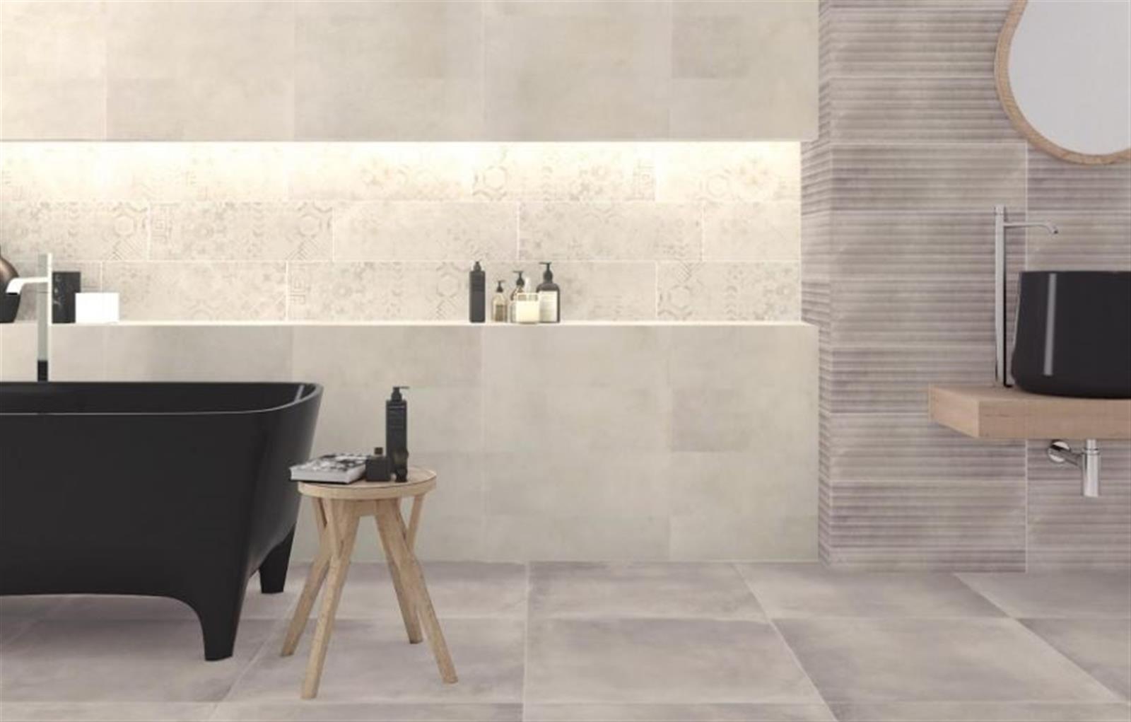 Carrelage d'intérieur imitation béton - Faïence - Série CLARENS - Dimensions: 20 x 60 cm - GRIS