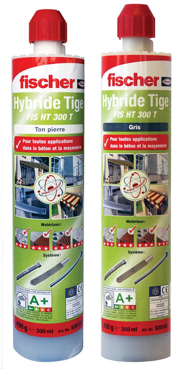 Cartouche de résine polyester - FIS HT 300 T - la cartouche de 300 ml + 2 embouts mélangeurrs - couleur : Gris