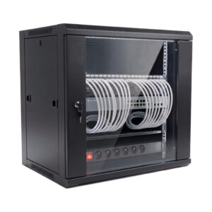 Coffret serveur 19" 12U prêt à l'emploi, 24 ports RJ45 cat6A avec switch et bloc d'alimentation