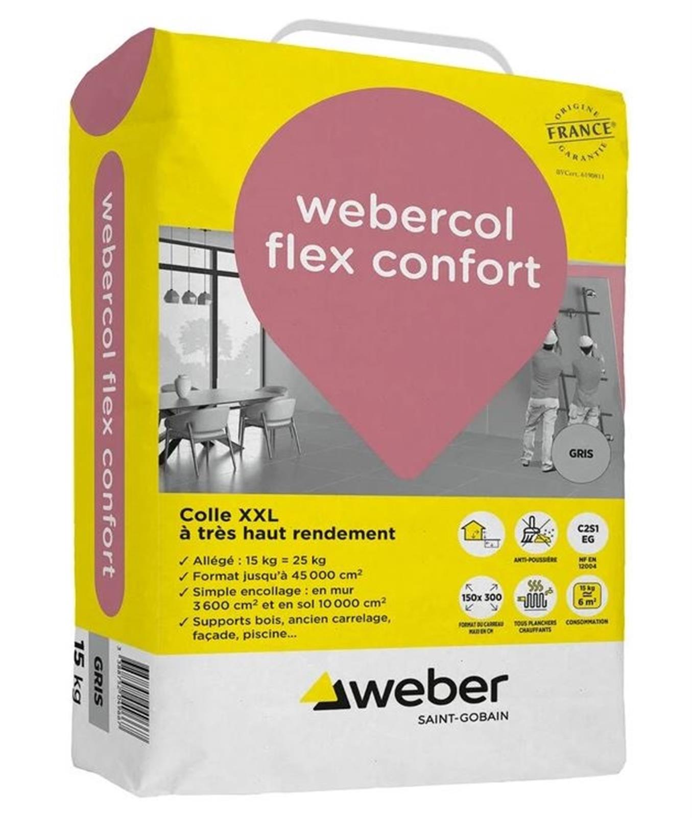 Colle à carrelage WEBERCOL FLEX CONFORT - sac 15 kg - gris