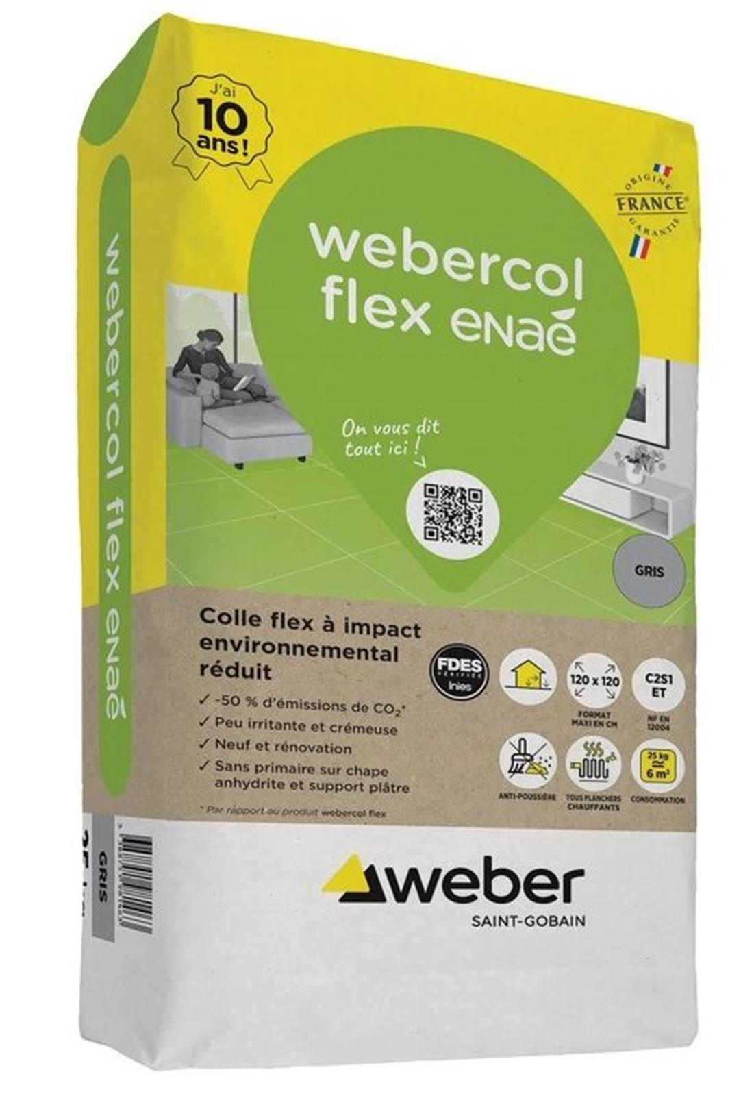 Colle carrelage WEBERCOL FLEX ENAE - sac 25 kg - gris