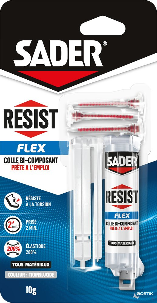 Colle de reparation epoxy bi-composant sader resist flex seringue 10g