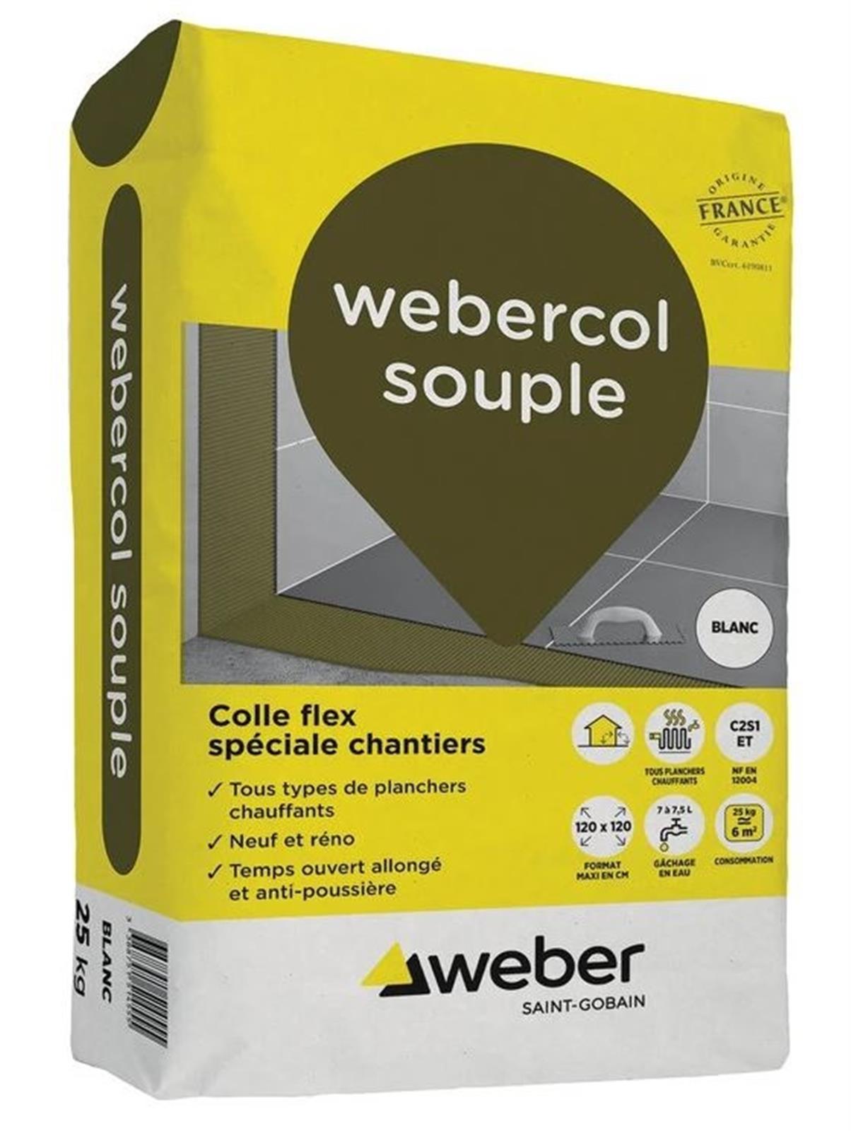 Colle déformable pour carrelage WEBERCOL SOUPLE - sac 25 kg - gris