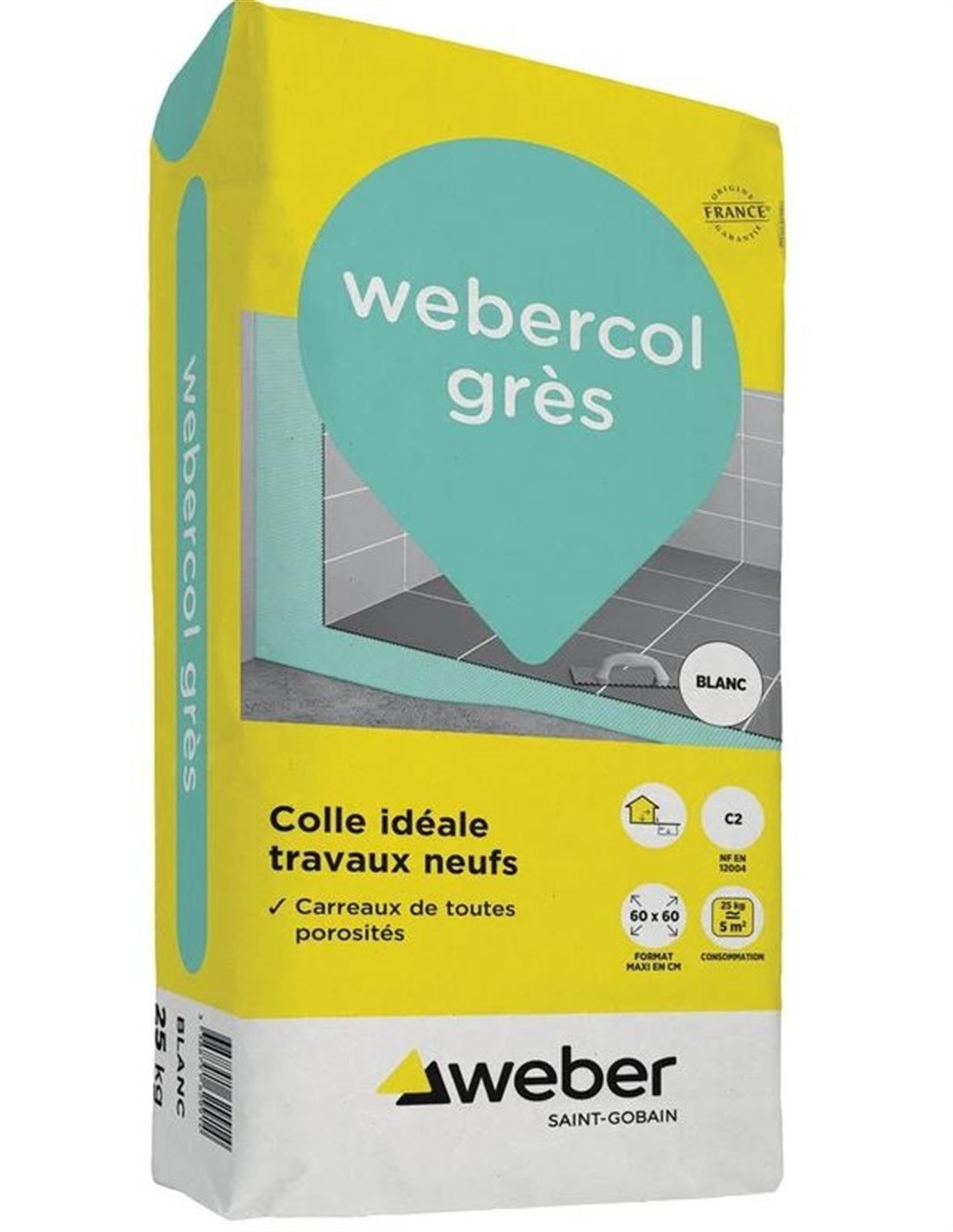 Colle pour faïence et grès WEBERCOL GRES - sac 25 kg - gris