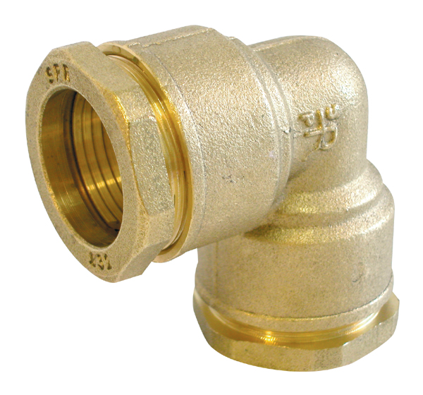 Coude laiton égal 90° à serrage extérieur pour tubes PE ou acier - Diamètre : 25mm