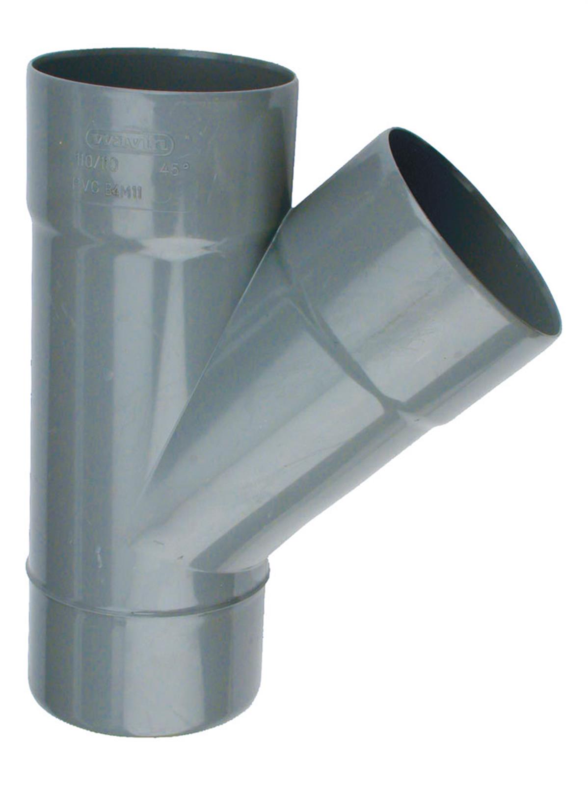 Culotte Femelle / Femelle simple PVC - 45° - Diamètre 100 mm - Hauteur : 269mm - Largeur : 218 mm - PVC Gris