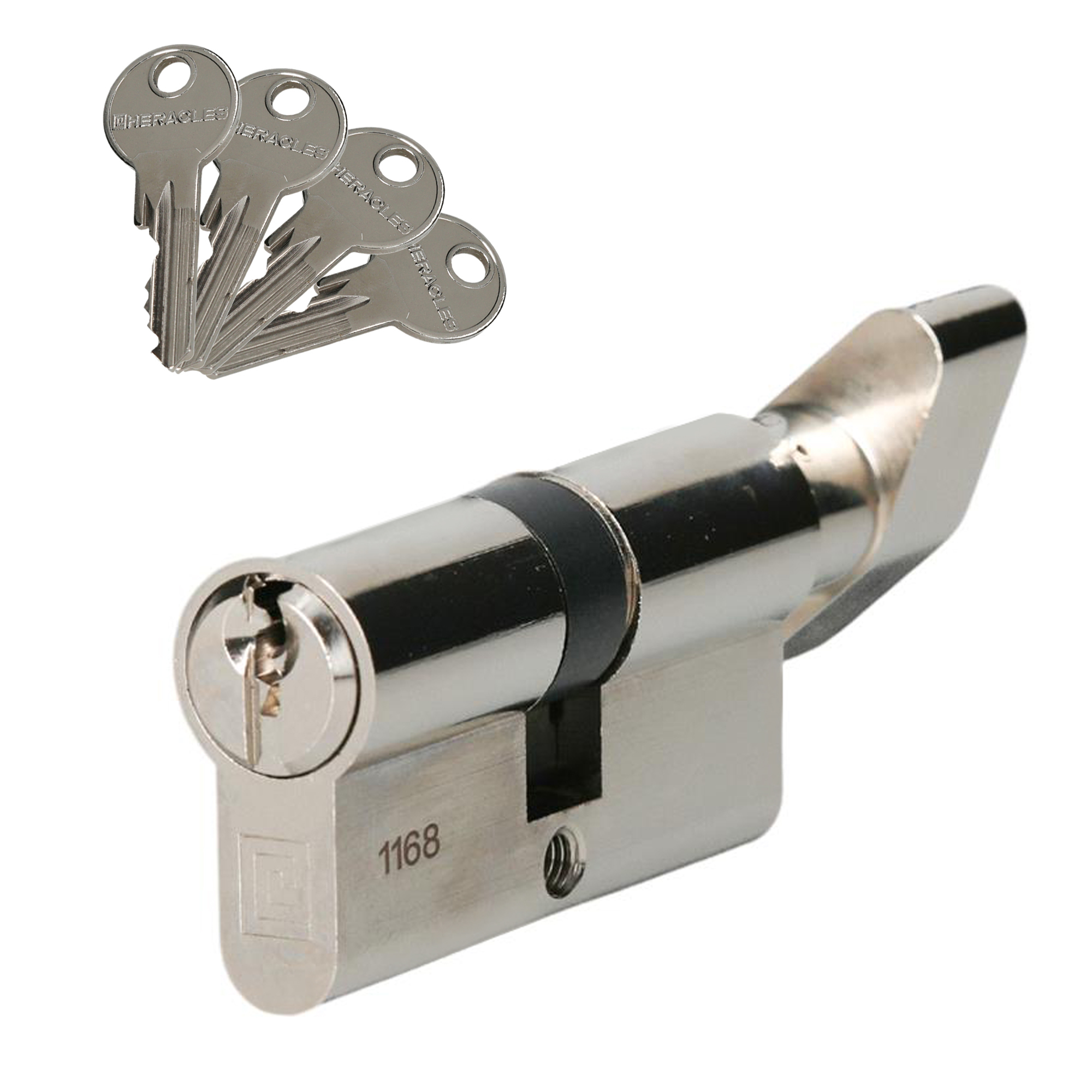 Cylindre à bouton 5 goupilles 5G laiton nickelé B30 x 30 sur variure MV1 mm HERACLES C100B10MV