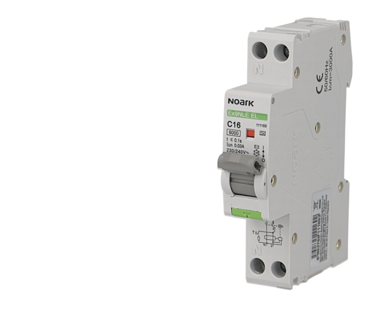 Disjoncteur différentiel "slim" 10A / 30mA type AC Noark Ex9NLE EL